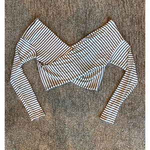 Fashionova Black & White Striped Criss Cross Top